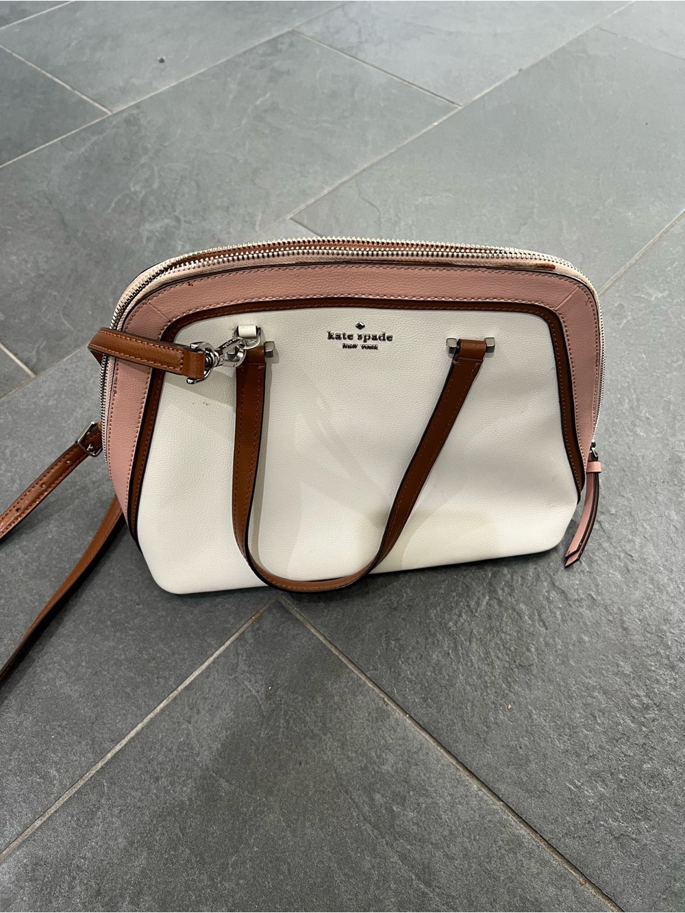 kate spade Two-Tone Leather Crossbody Satchel - White, Pink & Brown